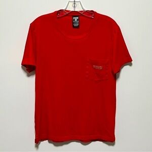 Pink Victoria Secret Red Gold Glitter dog Logo Short Sleeved campus pocket tee